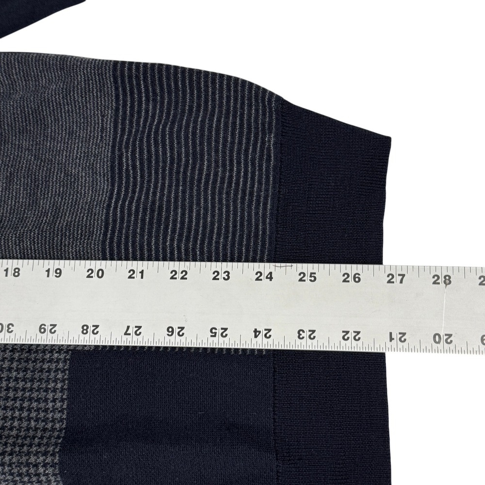 Brooks Brothers Mens Merino Wool Patchwork Crewneck Sweater Navy Grey Large - Picture 4 of 9